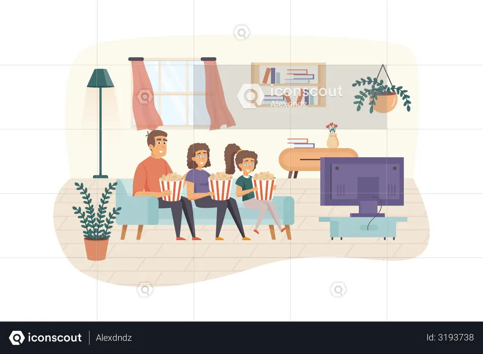 Famille regardant la télévision ensemble  Illustration