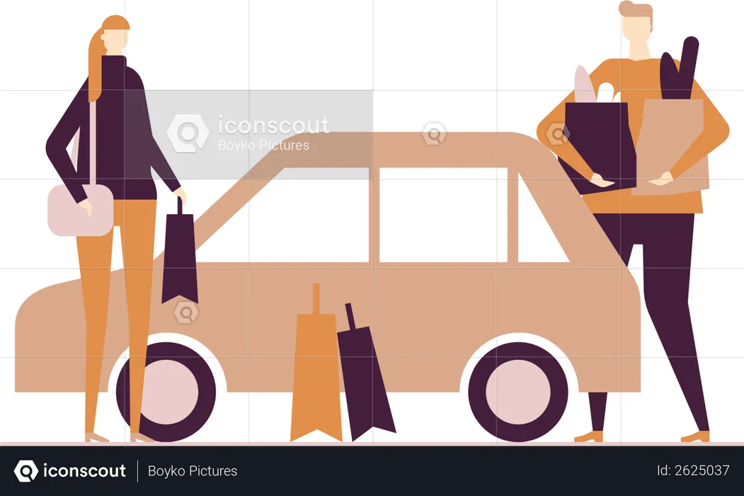Family after shopping  Illustration