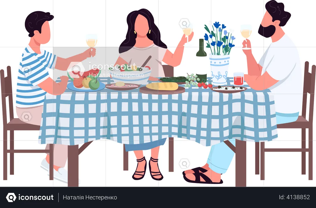 Family at dinner table  Illustration