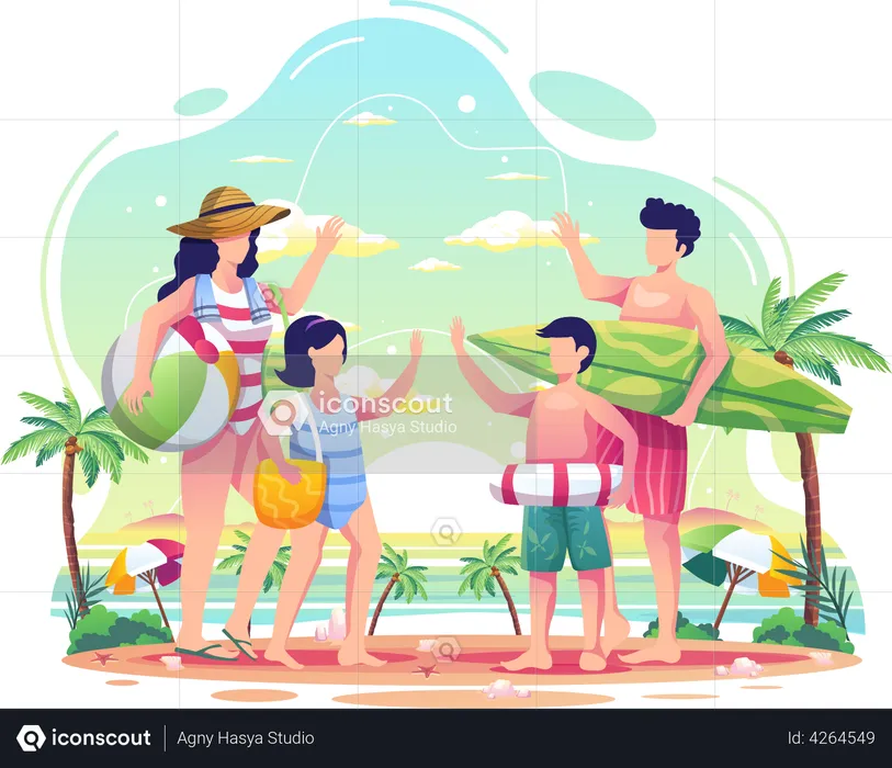 Family beach vacation  Illustration