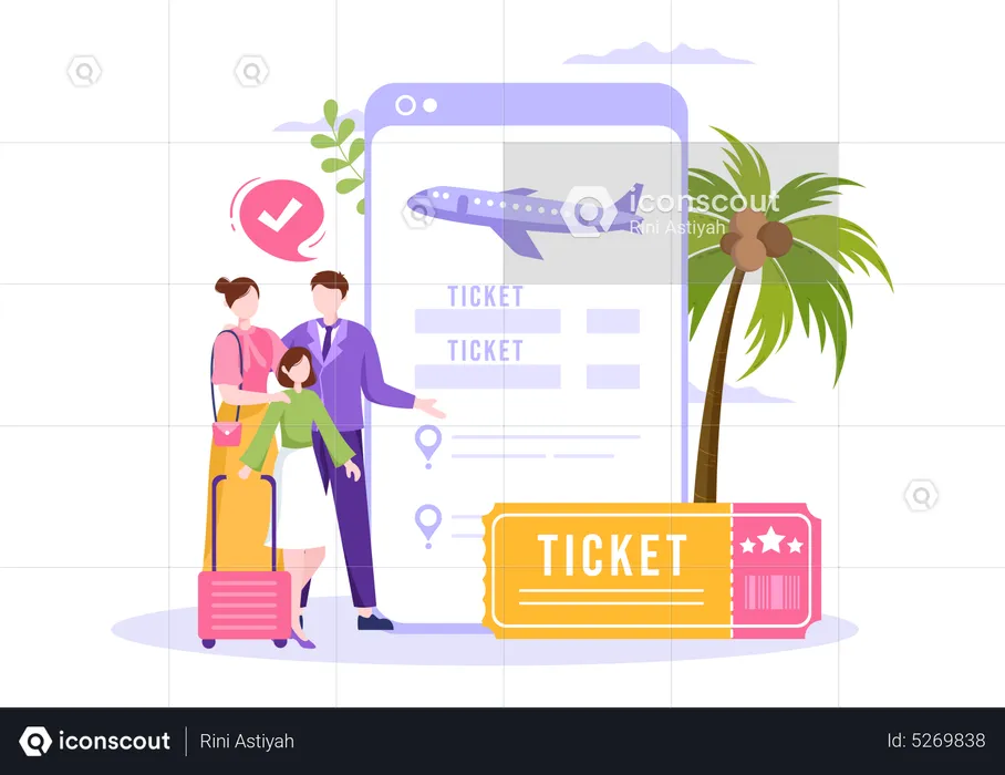 Family booking tickets online  Illustration