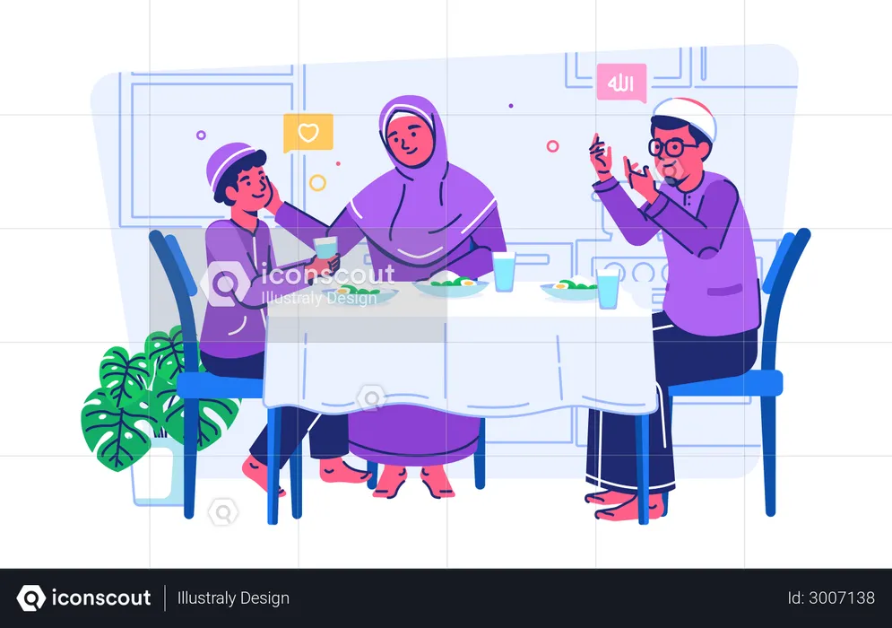 Family breaking the fast together  Illustration