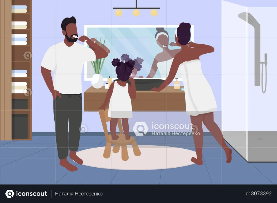 Family Brushing Teeth Illustration - Free Download E-commerce ...