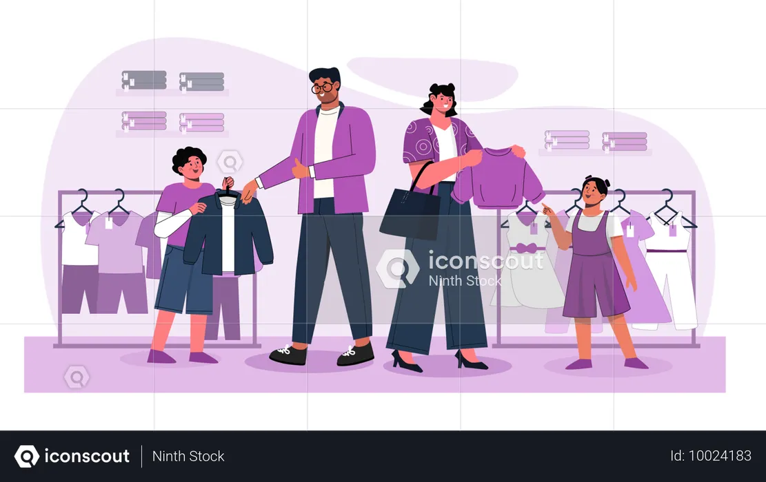 Family buying clothes from boutique shop  Illustration