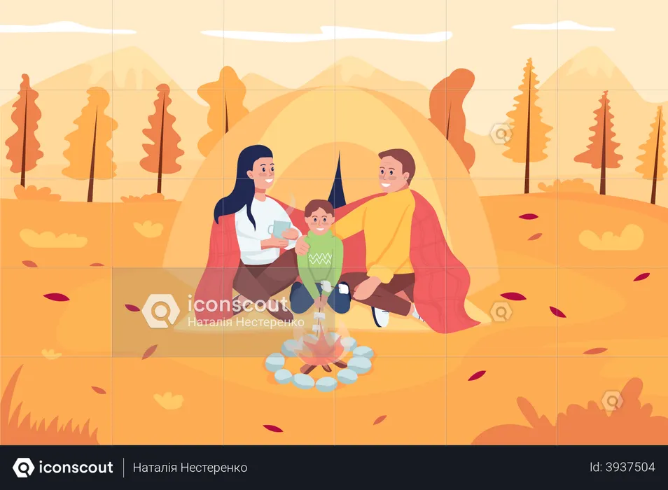 Family camping in october  Illustration