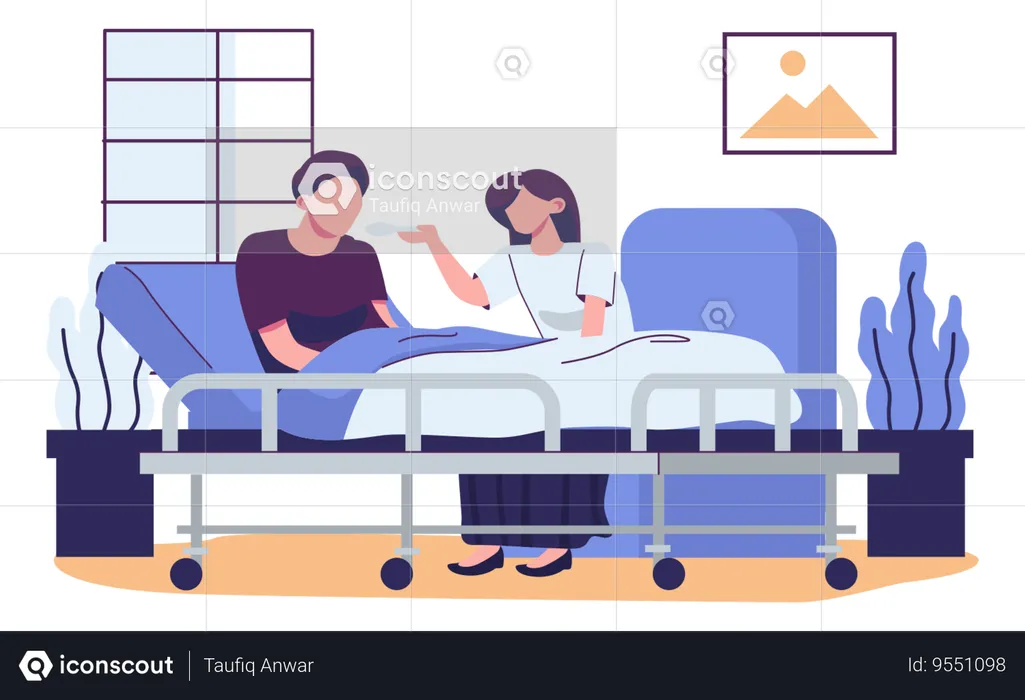 Family Cares For The Sick  Illustration