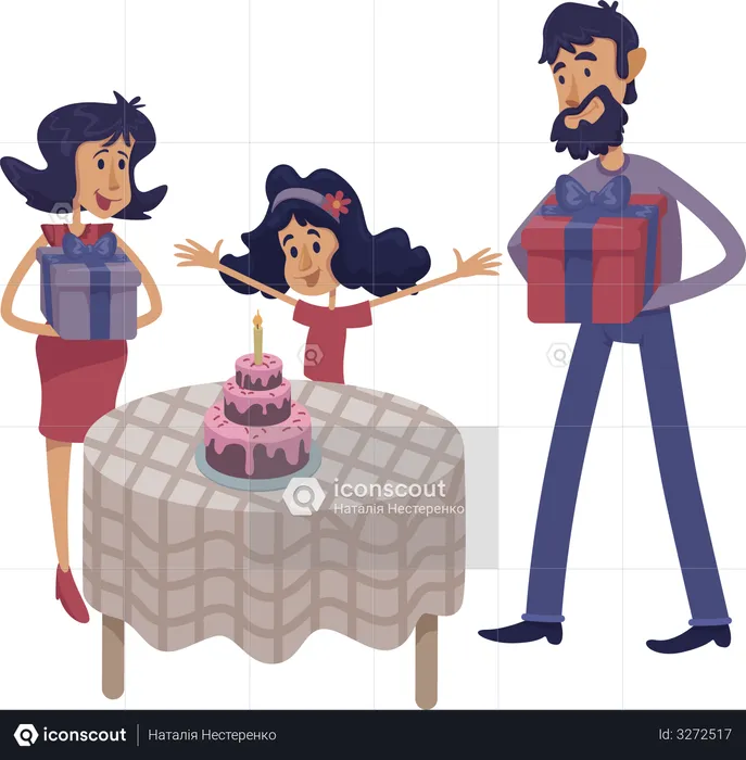 Family celebrate child birthday  Illustration