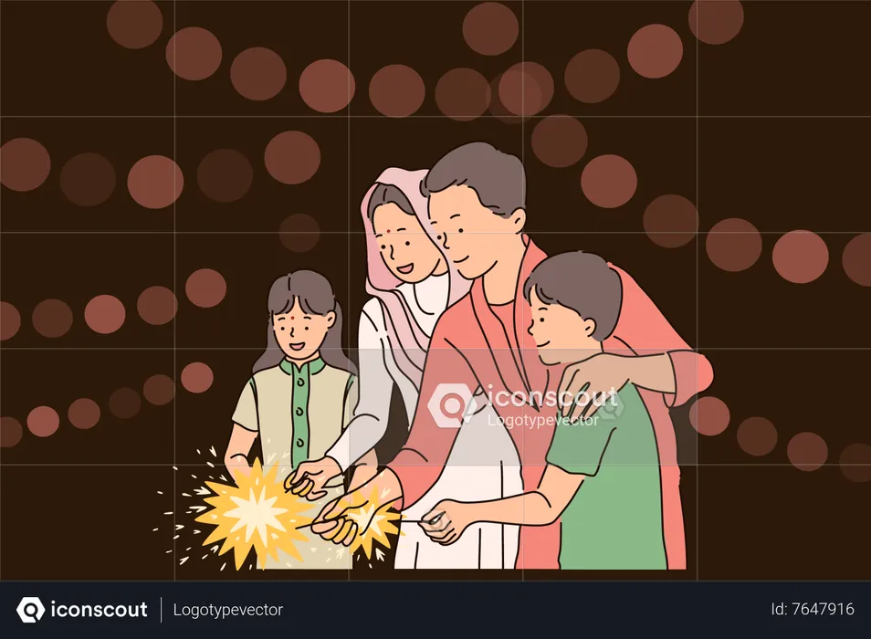 Family celebrate diwali  Illustration