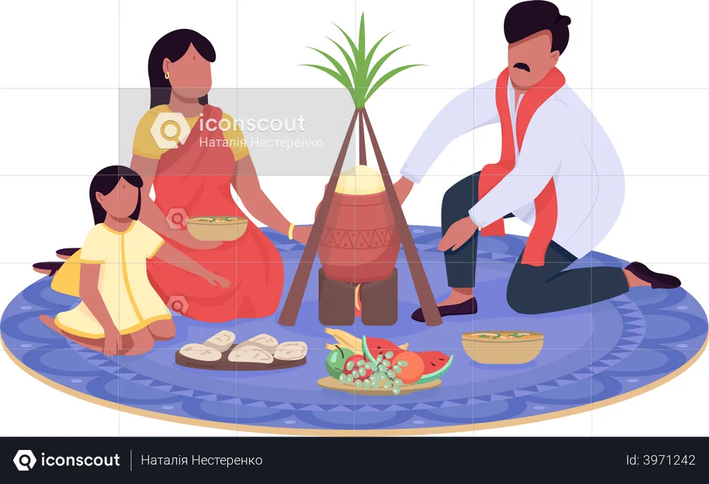 Family celebrate Lohri  Illustration