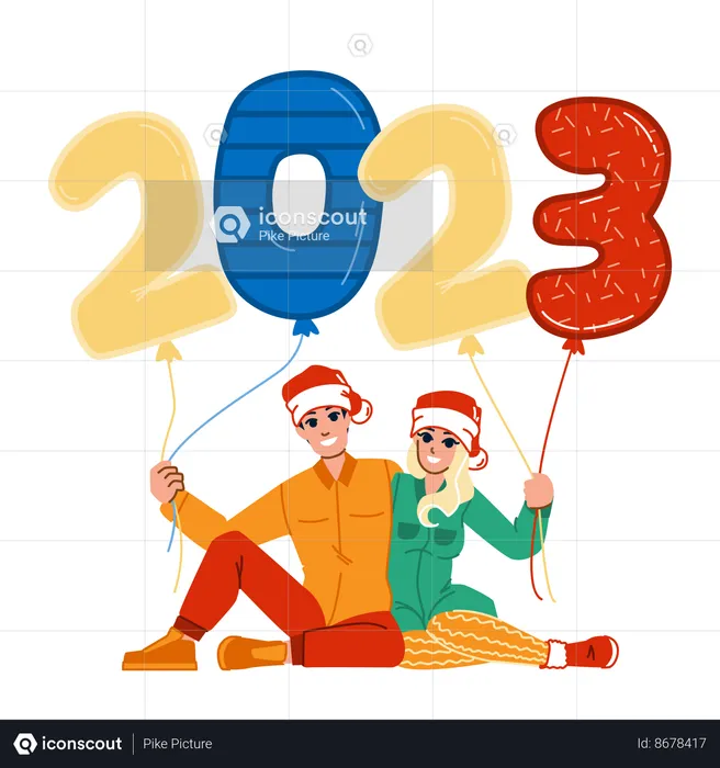 Family celebrate new year 2023  Illustration