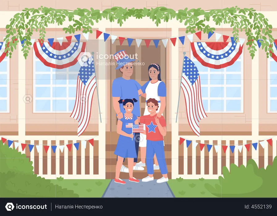 Family Celebrating American Independence Day  Illustration