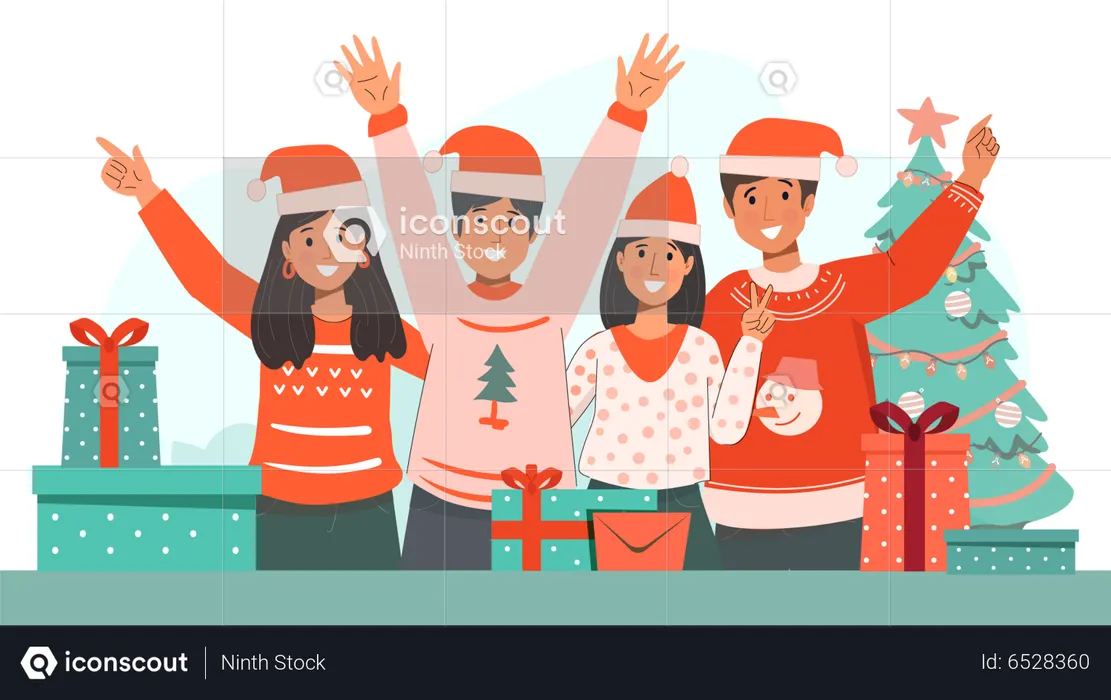 Family celebrating Christmas  Illustration