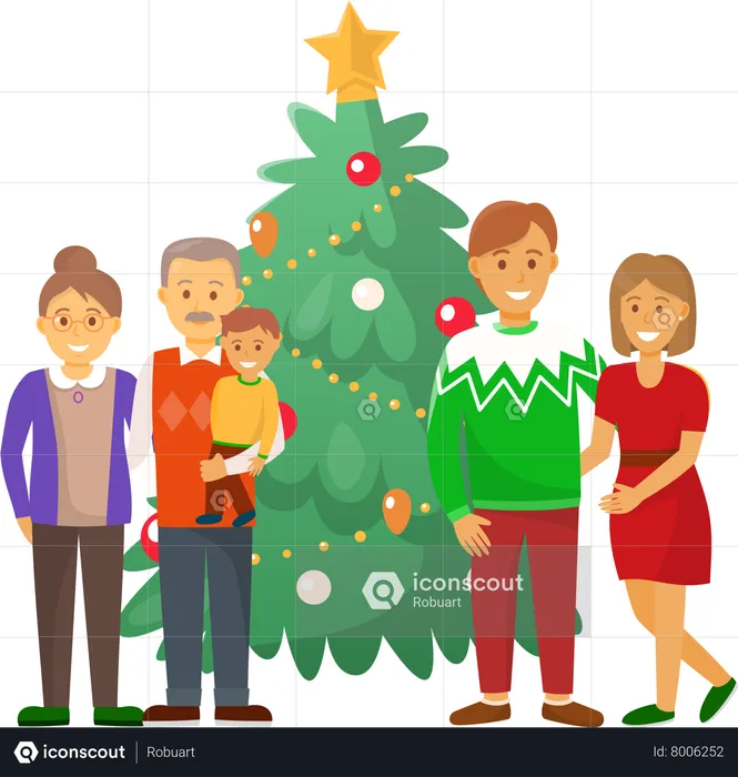 Family celebrating Christmas day  Illustration