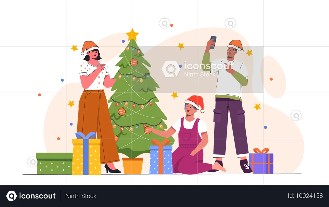 Family celebrating christmas  Illustration