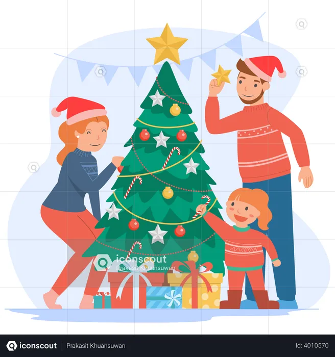 Family celebrating Christmas together  Illustration