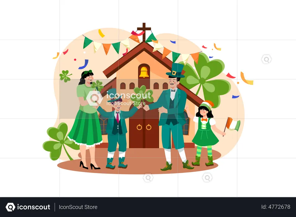 Family celebrating St. Patrick's Day  Illustration