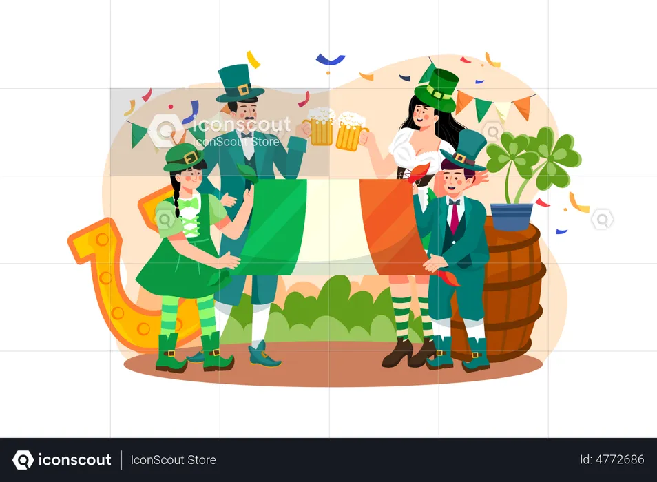 Family celebrating St. Patrick's Day by drinking beer  Illustration