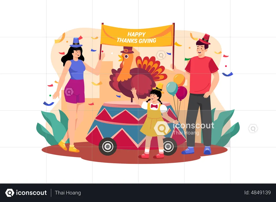 Family Celebrating Thanksgiving Day Together  Illustration
