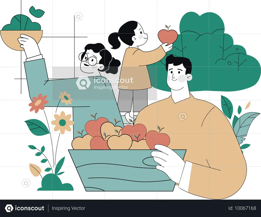 Family collecting apple  Illustration