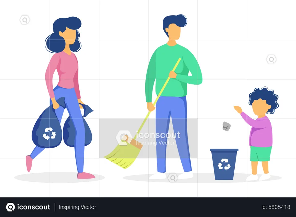Family collecting waste for recycling  Illustration