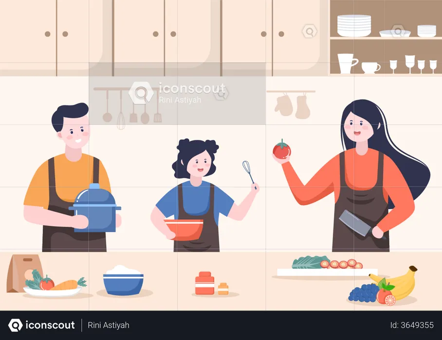 Family cooking  Illustration