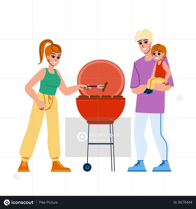 Family cooking bbq  Illustration