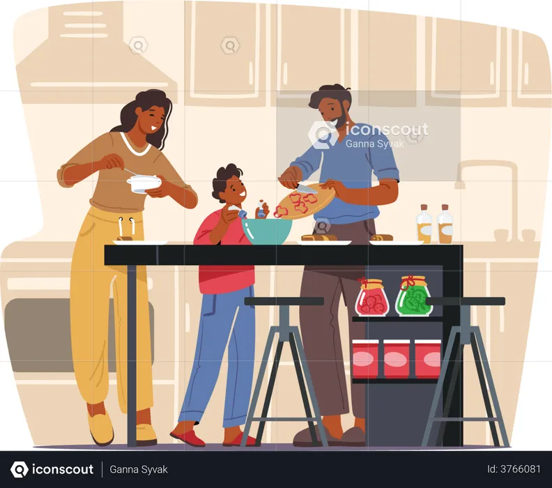 Family cooking food together  Illustration