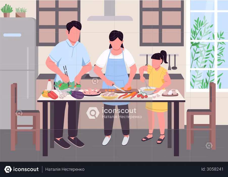 Family cooking together  Illustration
