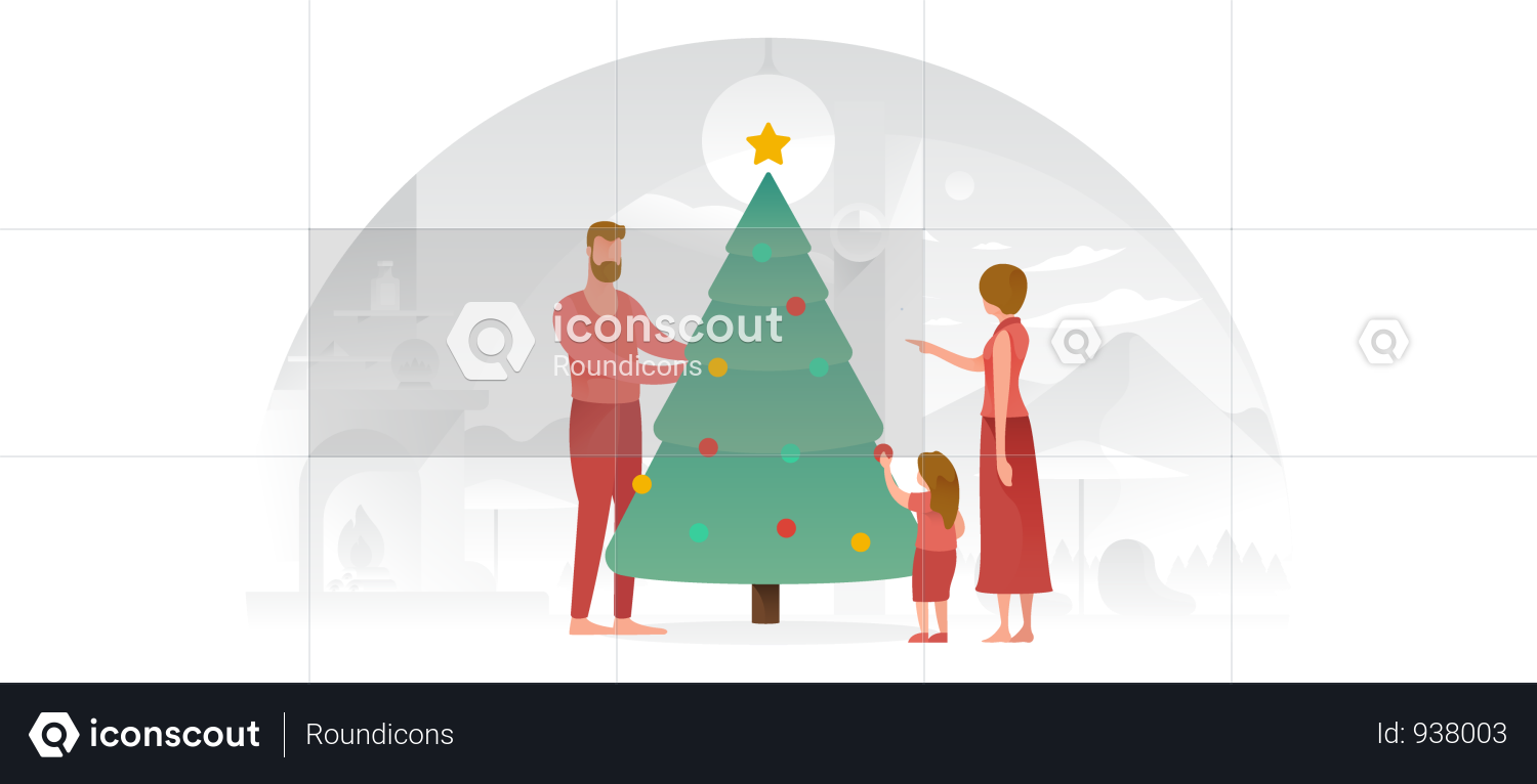 Family Decorating The Christmas Tree Illustration