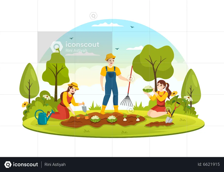 Family do farming activity  Illustration