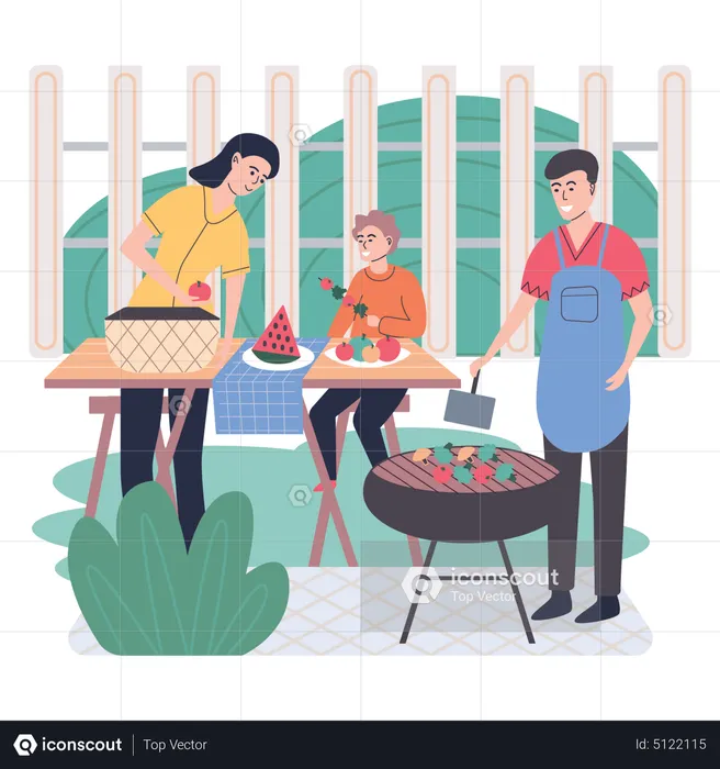 Family doing bbq party  Illustration