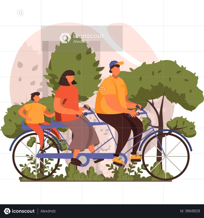 Family doing cycling in morning  Illustration