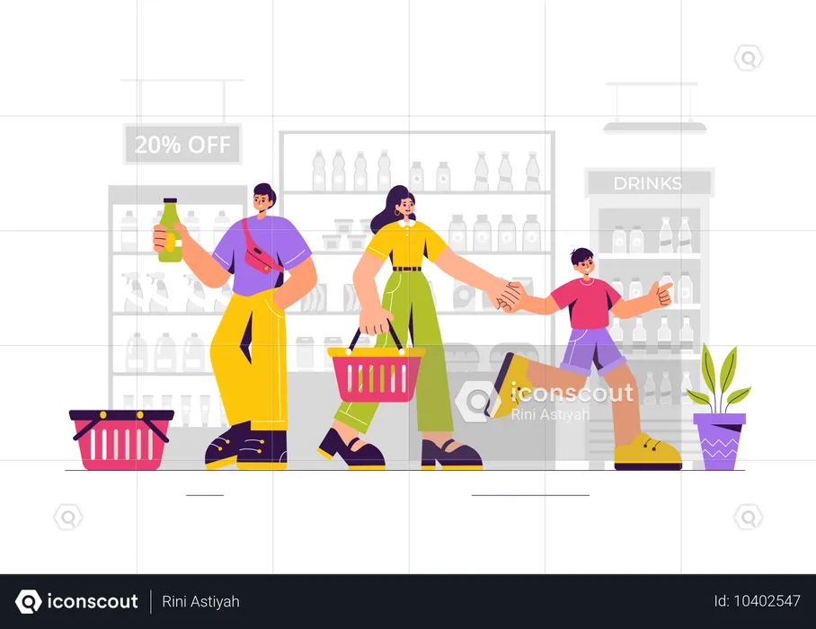 Family doing Grocery Shopping  Illustration