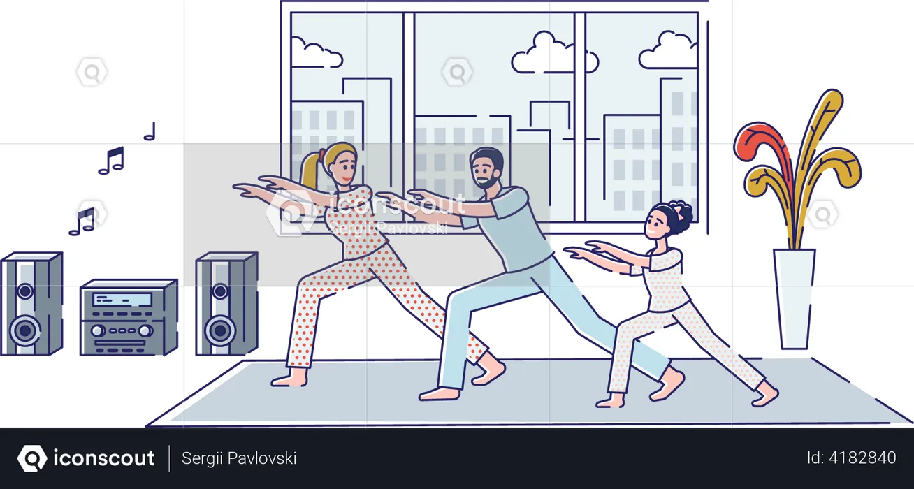 Family doing morning activity together  Illustration