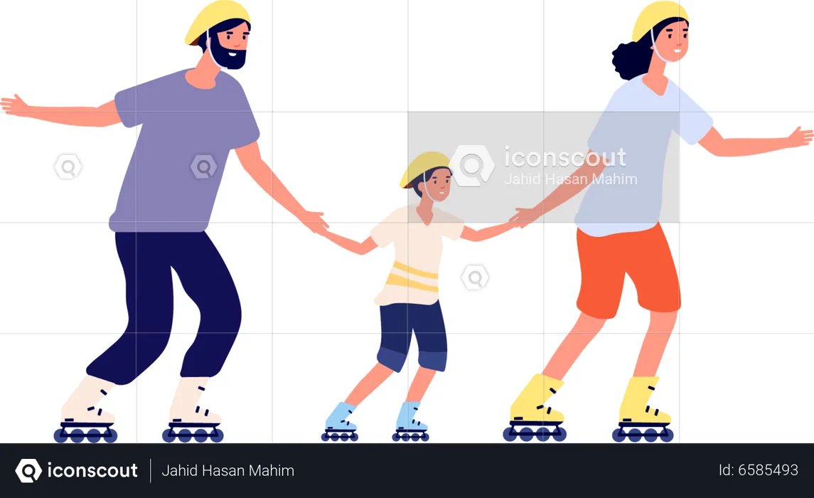 Family doing skating together  Illustration
