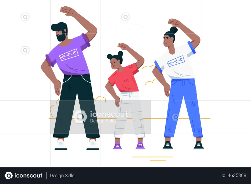 Family doing workout at home  Illustration
