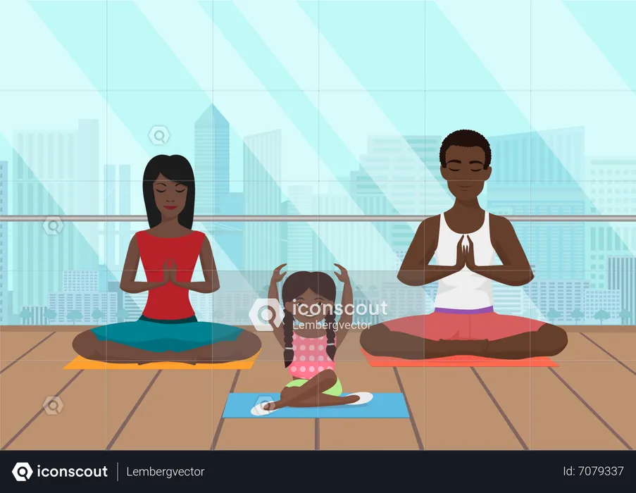 Family Doing Yoga  Illustration