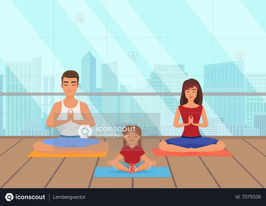 Family Doing Yoga  Illustration