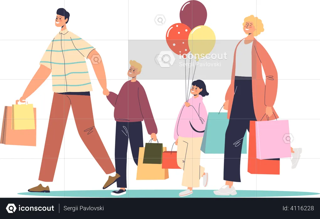 Family done shopping and going to house  Illustration