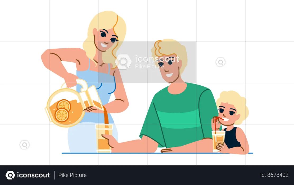 Family drinking orange juice  Illustration