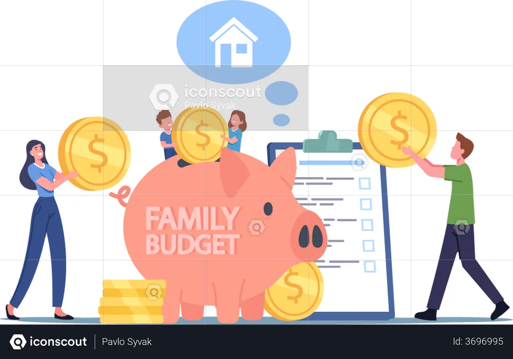 Family Earn and Save Money  Illustration