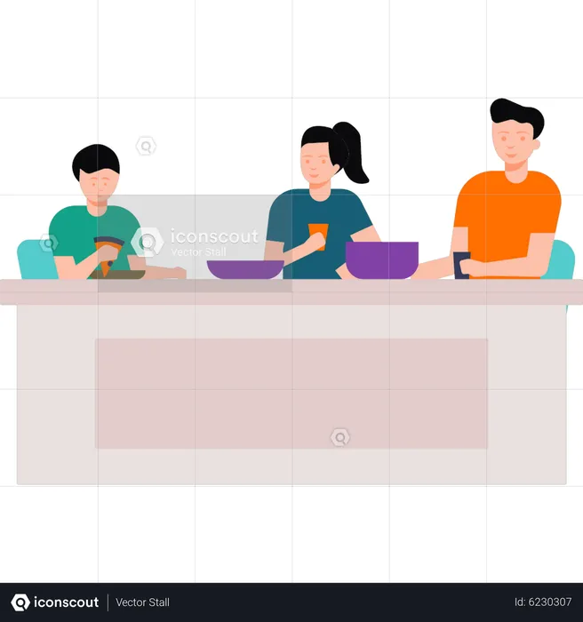 Family eating in restaurant  Illustration