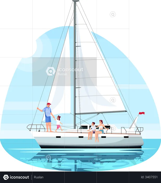 Family enjoy trip on ship  Illustration