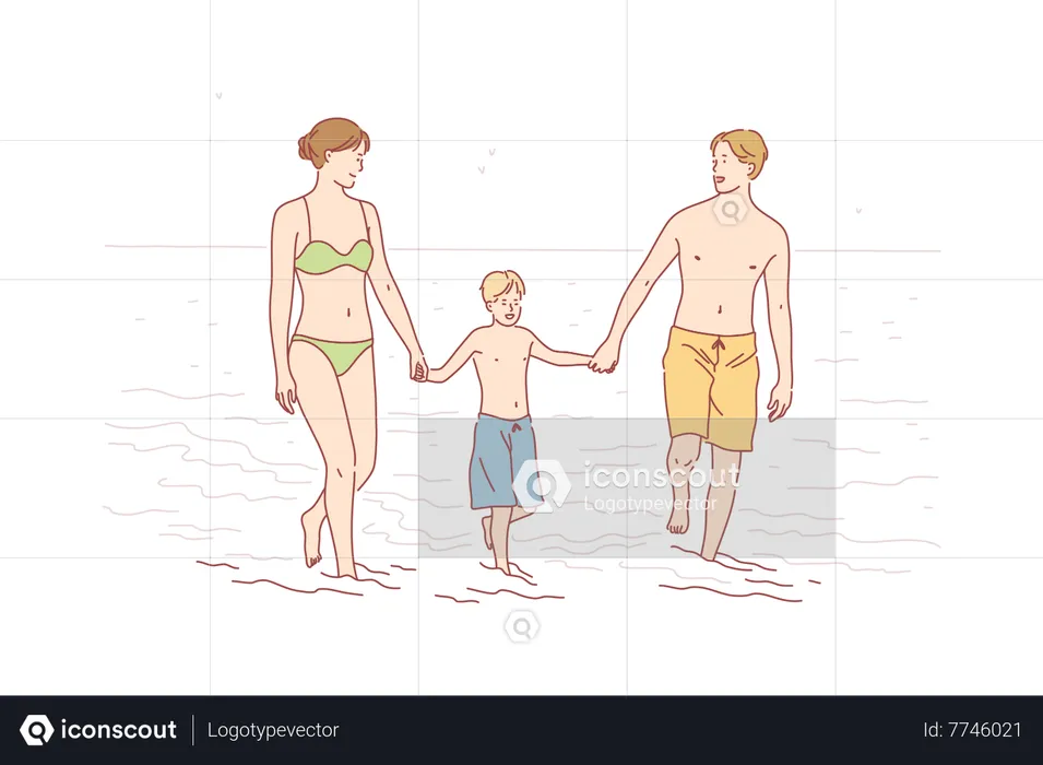 Family enjoying at beach  Illustration