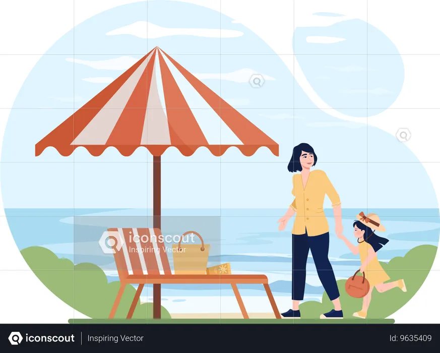 Family enjoying at beach  Illustration