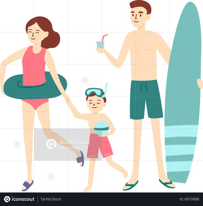 Family enjoying at sea beach  Illustration