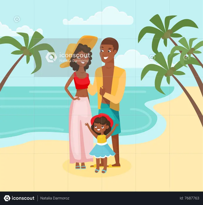 Family enjoying at tropical beach  Illustration