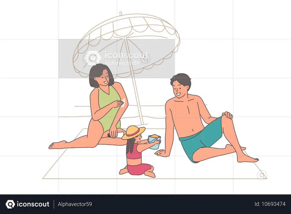 Family enjoying beach vacation  Illustration