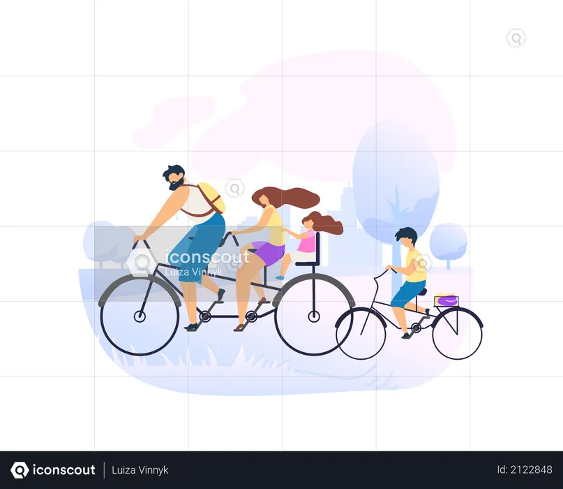 Family enjoying bike riding in the park  Illustration