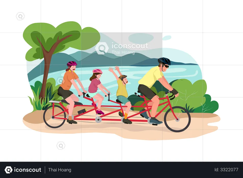 Family Enjoying Cycling in garden  Illustration